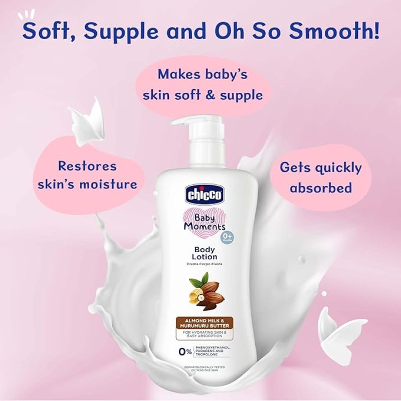 Chicco Baby Moments Body Lotion for Babies, 500ml | Almond Milk & Murumuru Butter | Quick Absorb Formula with Natural Ingredients for Ultra Soft Skin | Dermatologically Tested | Parabens & Phenoxyethanol Free Chicco Baby Moments Body Lotion for Babies, 500ml | Almond Milk & Murumuru Butter | Quick Absorb Formula with Natural Ingredients for Ultra Soft Skin | Dermatologically Tested | Parabens & Phenoxyethanol Free