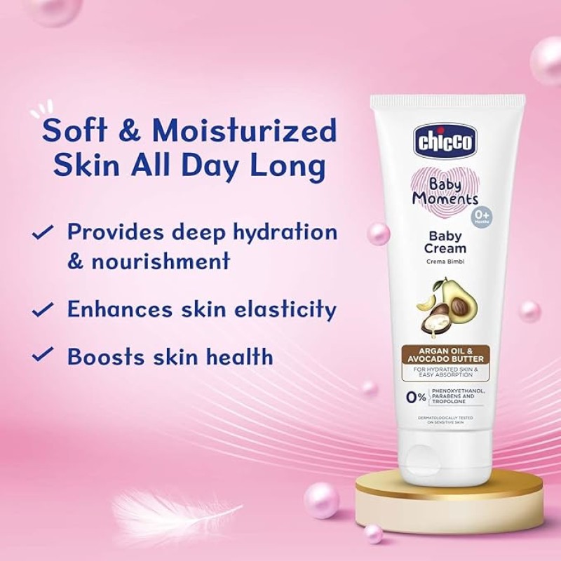 Chicco Baby Moments Baby Cream for Babies with Argan Oil & Avocado Butter, 100g| Natural Ingredients for Hydrated Skin | Dermatologically Tested | Phenoxyethanol, Parabens & Lauryl sulphates free Chicco Baby Moments Baby Cream for Babies with Argan Oil & Avocado Butter, 100g| Natural Ingredients for Hydrated Skin | Dermatologically Tested | Phenoxyethanol, Parabens & Lauryl sulphates free
