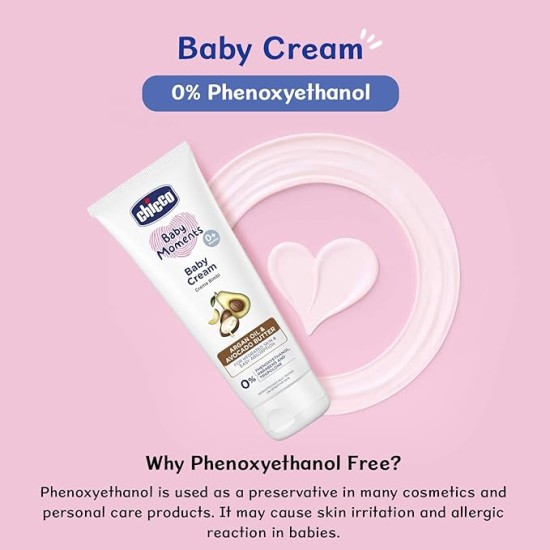Chicco Baby Moments Baby Cream for Babies with Argan Oil & Avocado Butter, 100g| Natural Ingredients for Hydrated Skin | Dermatologically Tested | Phenoxyethanol, Parabens & Lauryl sulphates free
