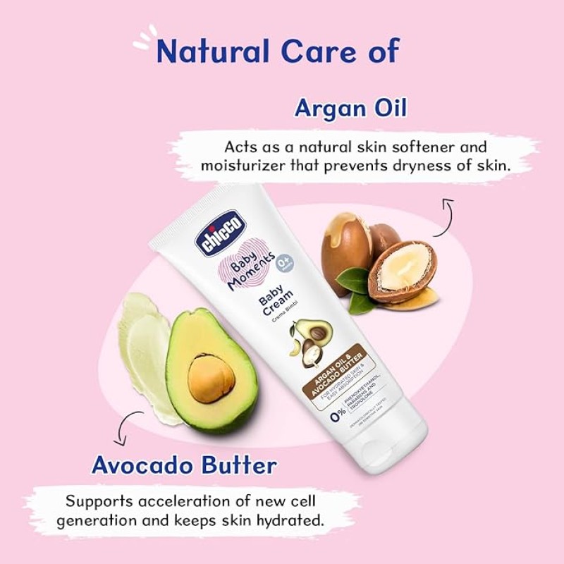 Chicco Baby Moments Baby Cream for Babies with Argan Oil & Avocado Butter, 100g| Natural Ingredients for Hydrated Skin | Dermatologically Tested | Phenoxyethanol, Parabens & Lauryl sulphates free Chicco Baby Moments Baby Cream for Babies with Argan Oil & Avocado Butter, 100g| Natural Ingredients for Hydrated Skin | Dermatologically Tested | Phenoxyethanol, Parabens & Lauryl sulphates free