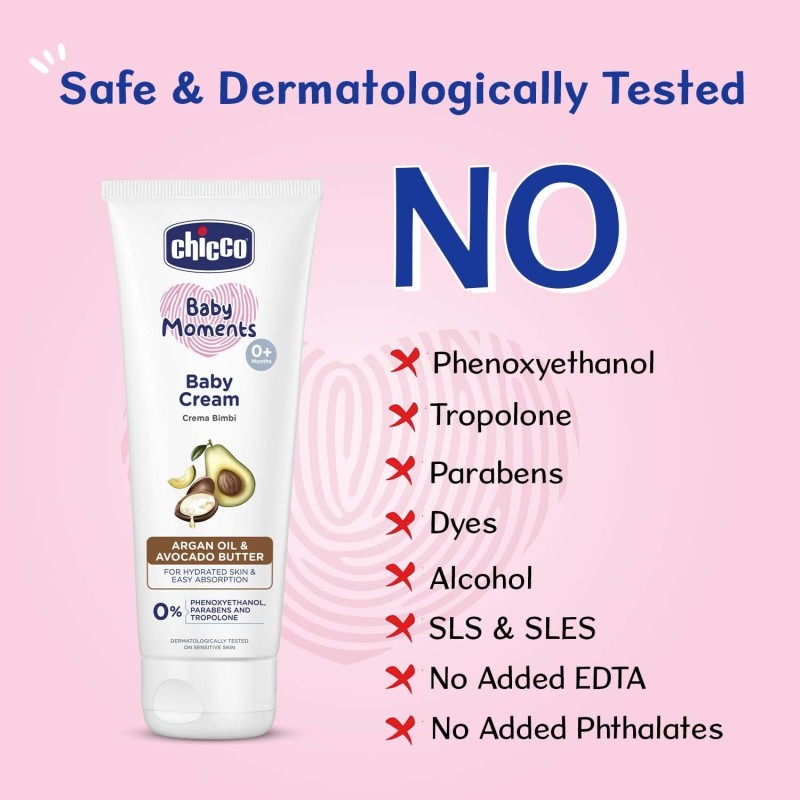 Chicco Baby Moments Baby Cream for Babies with Argan Oil & Avocado Butter, 100g| Natural Ingredients for Hydrated Skin | Dermatologically Tested | Phenoxyethanol, Parabens & Lauryl sulphates free Chicco Baby Moments Baby Cream for Babies with Argan Oil & Avocado Butter, 100g| Natural Ingredients for Hydrated Skin | Dermatologically Tested | Phenoxyethanol, Parabens & Lauryl sulphates free