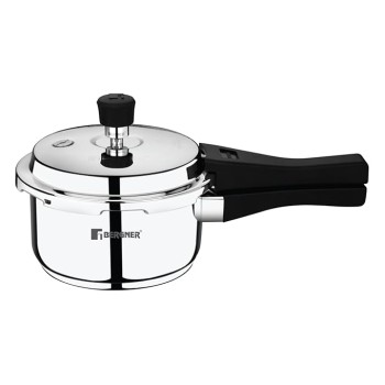 Bergner Sorrento Stainless Steel 2 Litres Outer Lid Pressure Cooker, 2 L Cooker with Outer Lid and Triply Base, Heavy Bottom, Easy Open and Close, Healthy Cooking, Induction Bottom and Gas Stove Ready