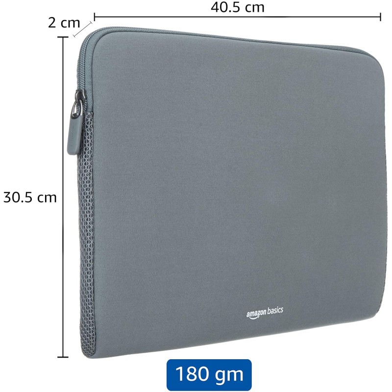 Amazon Basics Laptop Bag Sleeve Case Cover Pouch for 15-Inch, 15.6-Inch Laptop for Men and Women | Slim Profile Neoprene, Soft Puffy Fabric Lining, 360 Protection, Smooth and Premium Zipper (Grey)