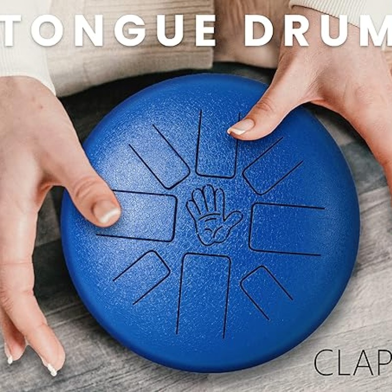 Clapbox Steel Tongue Drum - 10 Inches, with Padded Bag and Mallets (Blue)
