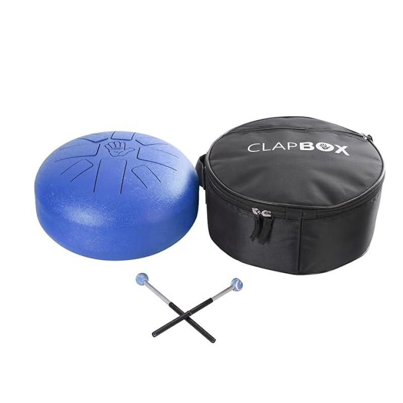 Clapbox Steel Tongue Drum - 10 Inches, with Padded Bag and Mallets (Blue)