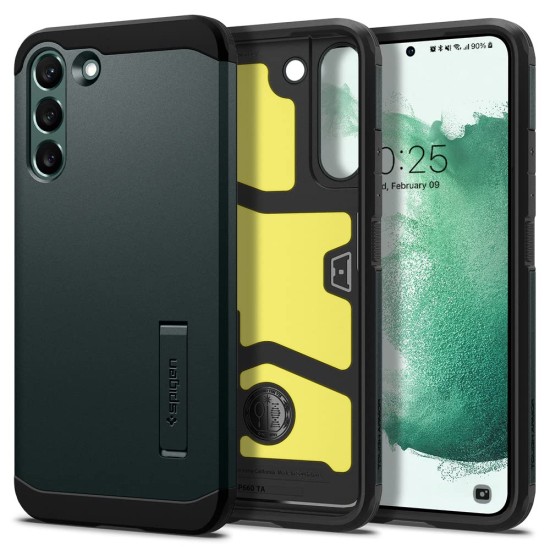 Spigen Tough Armor Back Cover Case Compatible with Galaxy S22 (TPU + Poly Carbonate | Abyss Green)