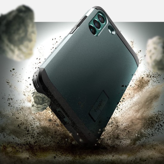 Spigen Tough Armor Back Cover Case Compatible with Galaxy S22 (TPU + Poly Carbonate | Abyss Green)