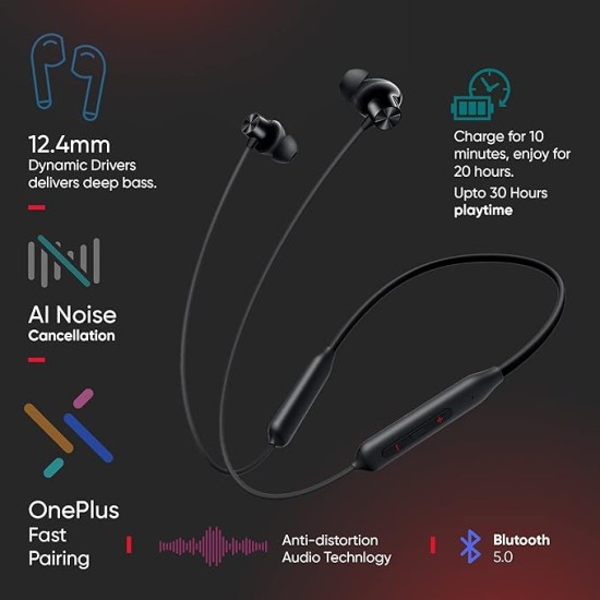 OnePlus Bullets Z2 Bluetooth Wireless in Ear Earphones with Mic, Bombastic Bass - 12.4 Mm Drivers, 10 Mins Charge - 20 Hrs Music, 30 Hrs Battery Life (Magico Black) OnePlus Bullets Z2 Bluetooth Wireless in Ear Earphones with Mic, Bombastic Bass - 12.4 Mm Drivers, 10 Mins Charge - 20 Hrs Music, 30 Hrs Battery Life (Magico Black)