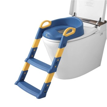 R for Rabbit Hilltop Potty Step Stool Training Seat with Ladder Step Up Non-Slip Steps Adjustable Foldable for Kids Baby 1 to 7 Years (Blue Yellow)
