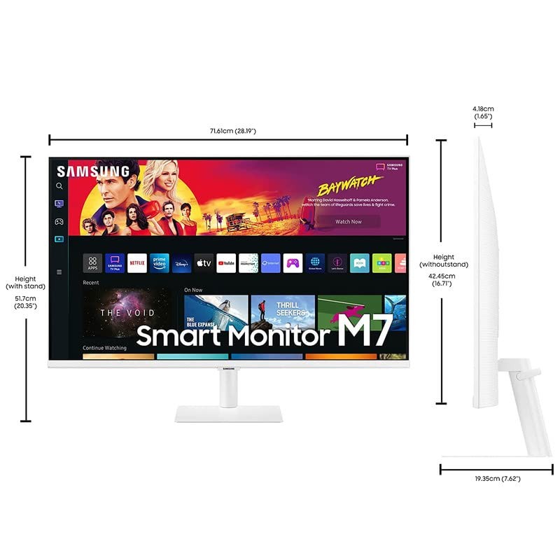 Samsung 32-inch(80cm) M7 4K UHD Smart 3,840 x 2,160 Monitor, Type-C, Smart TV apps, TV Plus, Office 365, Apple Airplay, Dex, Bluetooth, IOT, Speakers, Remote (LS32BM701UWXXL, White)