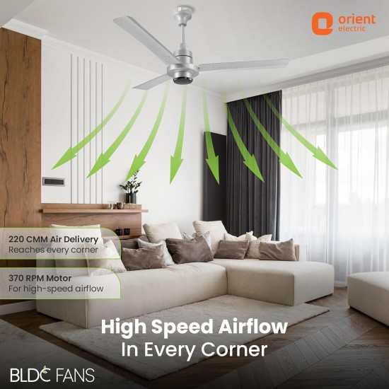 Orient Electric’s 1200 mm I Tome Remote| BLDC ceiling fan | BEE 5-star rated, consumes 26W at the highest speed| Saves up to 50% on electricity bills| Space Grey, pack of 1