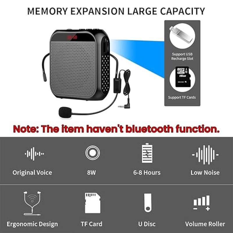 ZORBES� Voice Amplifier for Teachers - Microphone Headset Set 2200 mAh, with Headset Microphone Support TF Card/U Flash Disk, Portable Voice Amplifier for Teachers, Tour Guide, Coach, Speaker (Black) ZORBES� Voice Amplifier for Teachers - Microphone Headset Set 2200 mAh, with Headset Microphone Support TF Card/U Flash Disk, Portable Voice Amplifier for Teachers, Tour Guide, Coach, Speaker (Black)