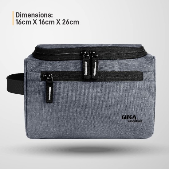 Gizga Essentials Travel Toiletry Kit Bag for Men & Women, Travel Organizer Case with Handle & Hook, Premium Zipper, Multiple Pockets, Multi-Utility Pouch for Shaving Makeup Cosmetics, Light Grey