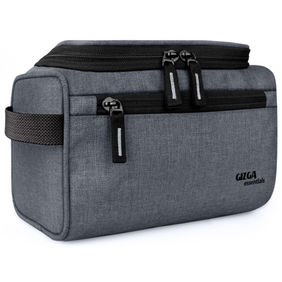 Gizga Essentials Travel Toiletry Kit Bag for Men & Women, Travel Organizer Case with Handle & Hook, Premium Zipper, Multiple Pockets, Multi-Utility Pouch for Shaving Makeup Cosmetics, Light Grey