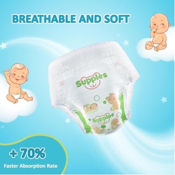 Amazon Brand - Supples Premium Baby Diaper Pants | 42 Baby Diapers | XXL | 15-25 Kg | 12 Hrs Absorption | Cushiony Cotton Soft Fabric | Phthalates-Free | Triple Leak Guard Amazon Brand - Supples Premium Baby Diaper Pants | 42 Baby Diapers | XXL | 15-25 Kg | 12 Hrs Absorption | Cushiony Cotton Soft Fabric | Phthalates-Free | Triple Leak Guard