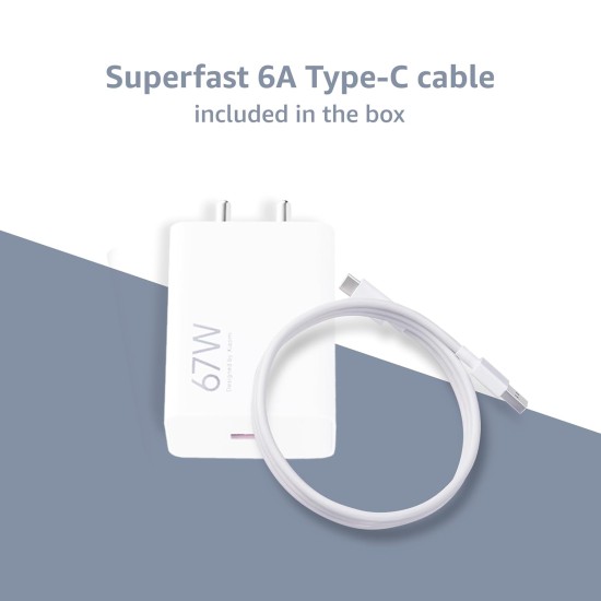 Mi Xiaomi Original 67W Fast Charger Combo/Rapid Charging with Qualcomm Quick Charge 3.0. Includes USB Type-C 6A Fast Charge Cable. Compatable with mobiles, laptops, and Power Banks (White)