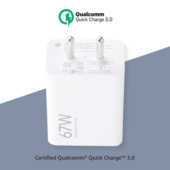 Mi Xiaomi Original 67W Fast Charger Combo/Rapid Charging with Qualcomm Quick Charge 3.0. Includes USB Type-C 6A Fast Charge Cable. Compatable with mobiles, laptops, and Power Banks (White)
