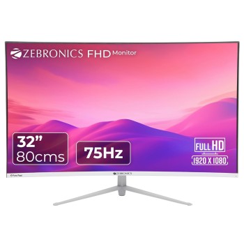 ZEBRONICS AC32FHD LED Monitor, 32 inch (81.28cm), 250 nits, 75hz, 1800R Curved wide screen, FHD, 1080p, Wall Mountable, VGA, HDMI, Ultra Slim Bezel, Metal stand, Built-in Speakers