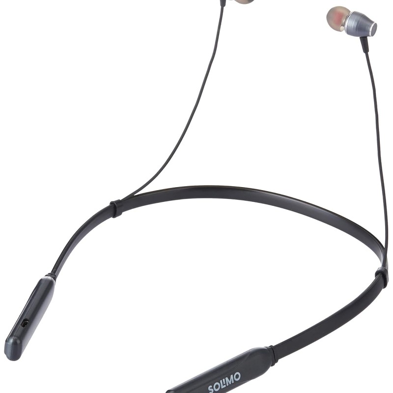 Amazon Brand - Solimo Wireless Bluetooth 5.0 in Ear Neckband,with Upto 15 Hours Playtime, Lightweight and deep bass,Fast Charge, Voice Assistant and with Mic (Grey Black)