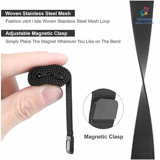 Techvor 22mm Stainless Steel Adjustable Magnetic Strap Band Compatible for Realme Watch S/Realme Watch S Pro (Black)