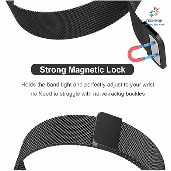 Techvor 22mm Stainless Steel Adjustable Magnetic Strap Band Compatible for Realme Watch S/Realme Watch S Pro (Black)