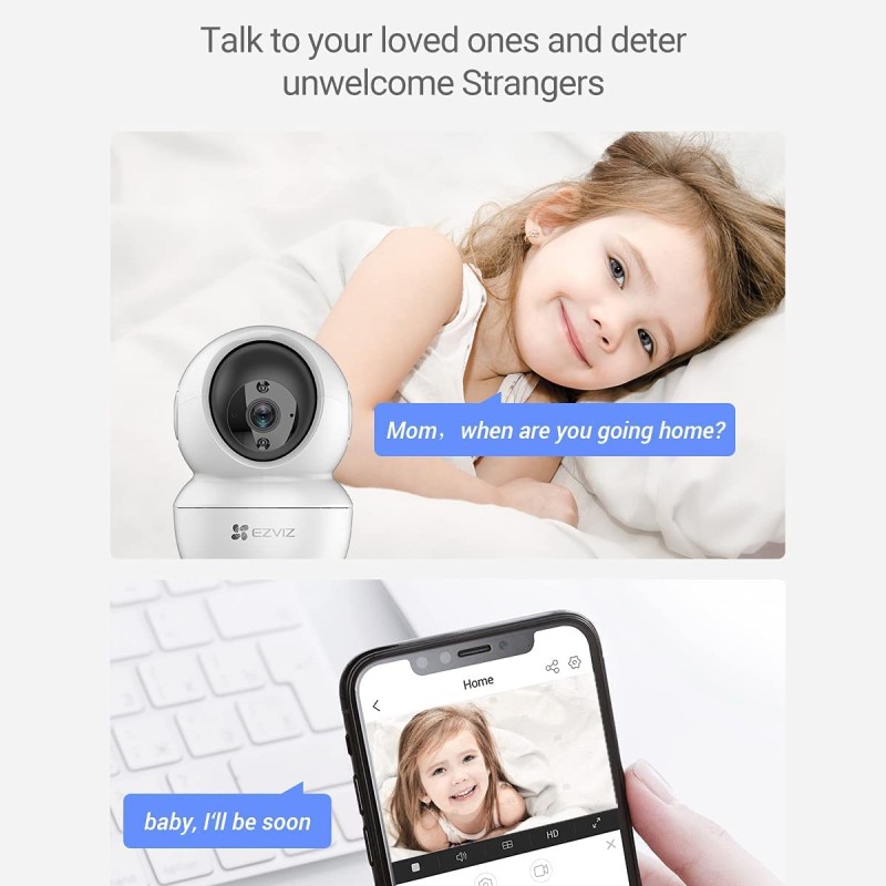 EZVIZ by HIKVISION |2K/4MP QHD Resolution Indoor Smart WiFi Baby/Pet Monitor Camera |Smart Night Vision |360 Visual Coverage |Motion Detection |Two-Way Talk |Micro SD Slot up to 256GB (C6N),White