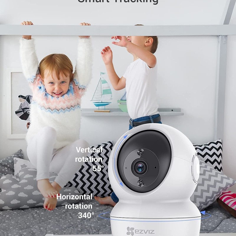 EZVIZ by HIKVISION |2K/4MP QHD Resolution Indoor Smart WiFi Baby/Pet Monitor Camera |Smart Night Vision |360 Visual Coverage |Motion Detection |Two-Way Talk |Micro SD Slot up to 256GB (C6N),White