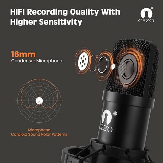 Cezo Professional Studio Recording Singing Condenser Mic Full Set Kit BM 800 Condenser Microphone with Audio Interface inbuilt Phantom Power Supply Mic Stand and POP Filter for Podcast, Singing Cezo Professional Studio Recording Singing Condenser Mic Full Set Kit BM 800 Condenser Microphone with Audio Interface inbuilt Phantom Power Supply Mic Stand and POP Filter for Podcast, Singing