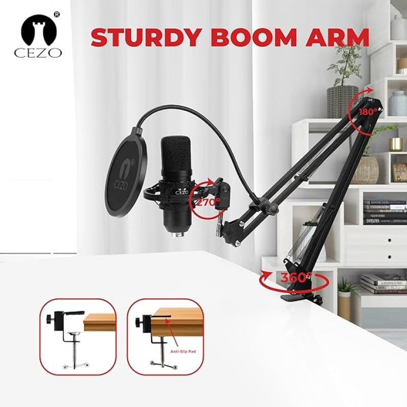 Cezo Professional Studio Recording Singing Condenser Mic Full Set Kit BM 800 Condenser Microphone with Audio Interface inbuilt Phantom Power Supply Mic Stand and POP Filter for Podcast, Singing Cezo Professional Studio Recording Singing Condenser Mic Full Set Kit BM 800 Condenser Microphone with Audio Interface inbuilt Phantom Power Supply Mic Stand and POP Filter for Podcast, Singing