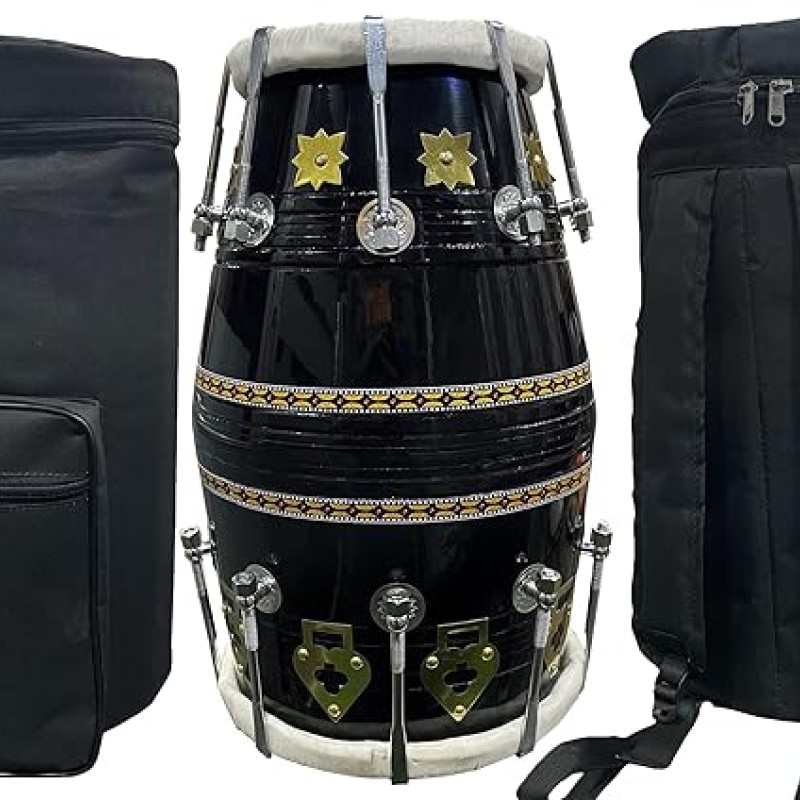 GT Manufacture Professional Dholak with Glassy Black Finish With Multi Feature Bag GT Manufacture Professional Dholak with Glassy Black Finish With Multi Feature Bag