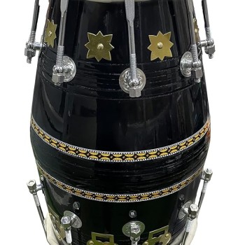 GT Manufacture Professional Dholak with Glassy Black Finish With Multi Feature Bag