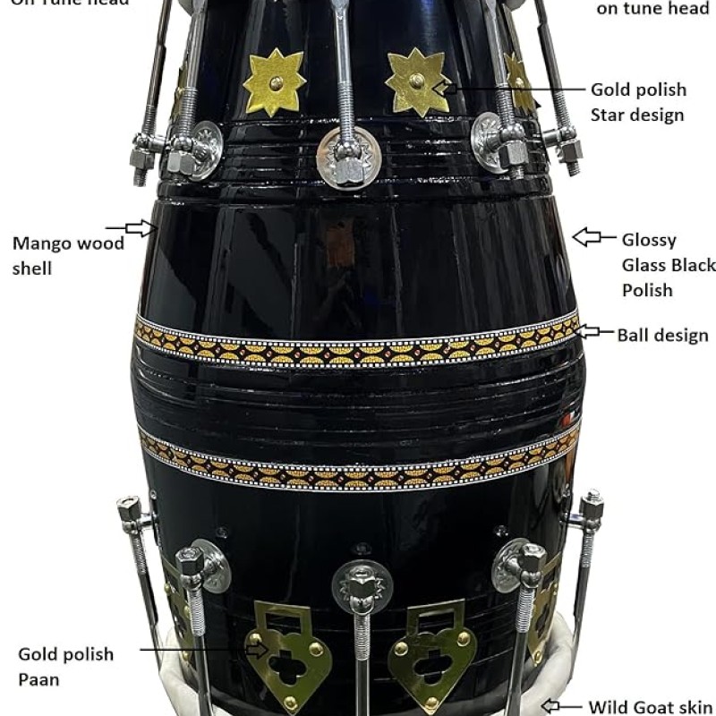 GT Manufacture Professional Dholak with Glassy Black Finish With Multi Feature Bag GT Manufacture Professional Dholak with Glassy Black Finish With Multi Feature Bag