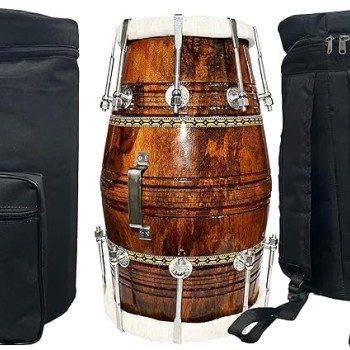 Gt Manufacturers Professional Bhajan Kirtan Dholak With Brown Glassy Glass Transparent Polish Wild Goat Skin Made Ring Fitting By Nut&Bold On Both Side By