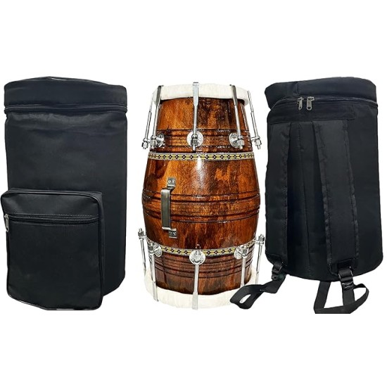 Gt Manufacturers Professional Bhajan Kirtan Dholak With Brown Glassy Glass Transparent Polish Wild Goat Skin Made Ring Fitting By Nut&Bold On Both Side By