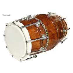 Gt Manufacturers Professional Bhajan Kirtan Dholak With Brown Glassy Glass Transparent Polish Wild Goat Skin Made Ring Fitting By Nut&Bold On Both Side By