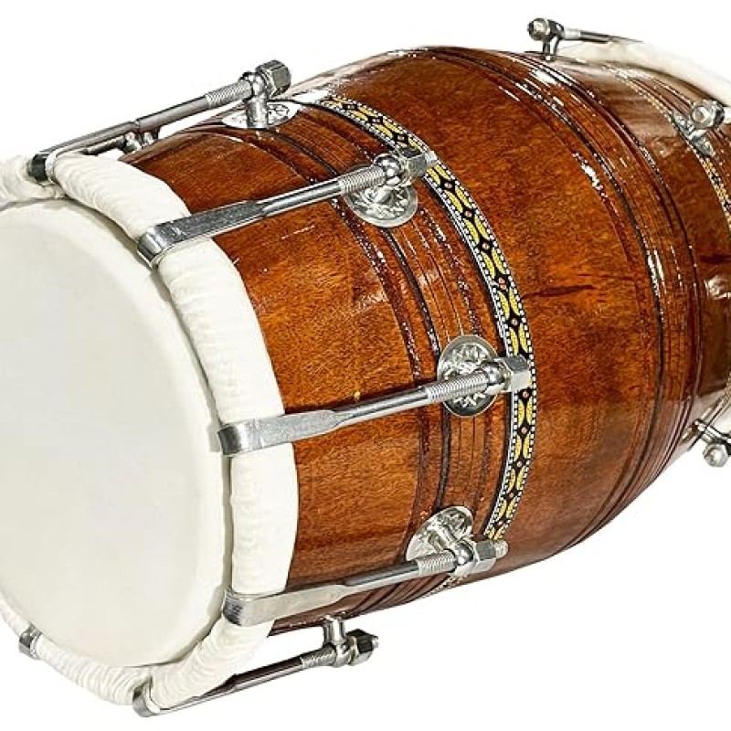 Gt Manufacturers Professional Bhajan Kirtan Dholak With Brown Glassy Glass Transparent Polish Wild Goat Skin Made Ring Fitting By Nut&Bold On Both Side By Gt Manufacturers Professional Bhajan Kirtan Dholak With Brown Glassy Glass Transparent Polish Wild Goat Skin Made Ring Fitting By Nut&Bold On Both Side By