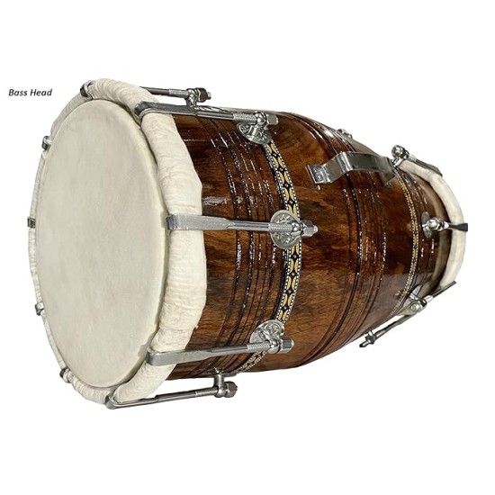 Gt Manufacturers Professional Bhajan Kirtan Dholak With Brown Glassy Glass Transparent Polish Wild Goat Skin Made Ring Fitting By Nut&Bold On Both Side By
