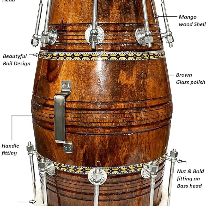 Gt Manufacturers Professional Bhajan Kirtan Dholak With Brown Glassy Glass Transparent Polish Wild Goat Skin Made Ring Fitting By Nut&Bold On Both Side By Gt Manufacturers Professional Bhajan Kirtan Dholak With Brown Glassy Glass Transparent Polish Wild Goat Skin Made Ring Fitting By Nut&Bold On Both Side By