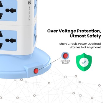 Portronics Power Plate 9 with 3 USB Ports + 8 Power Sockets Power Converter, 2500W Power Output, 2.1A USB Charging Port, 3M Cord Length(Blue) Portronics Power Plate 9 with 3 USB Ports + 8 Power Sockets Power Converter, 2500W Power Output, 2.1A USB Charging Port, 3M Cord Length(Blue)