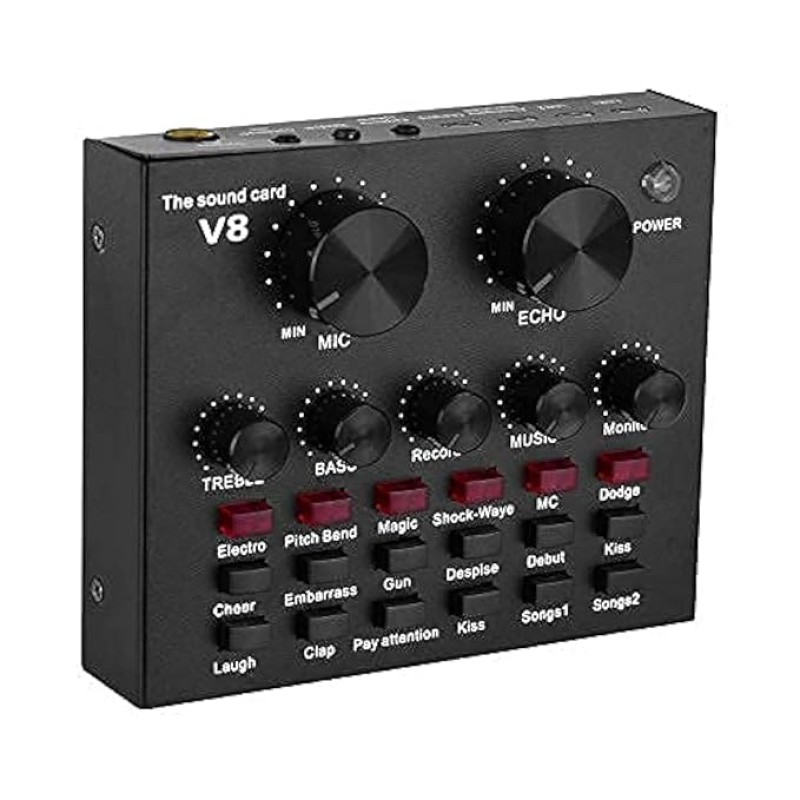 SOUNCE V8 plus Portable Audio Mixer Interface, Bluetooth Sound Card for Live Streaming/Recording/Podcast/Voice Change/Karaoke/Gaming/Singing with Sound Effects, 3.5mm Mic Jack for Guitar (V8 Black) SOUNCE V8 plus Portable Audio Mixer Interface, Bluetooth Sound Card for Live Streaming/Recording/Podcast/Voice Change/Karaoke/Gaming/Singing with Sound Effects, 3.5mm Mic Jack for Guitar (V8 Black)