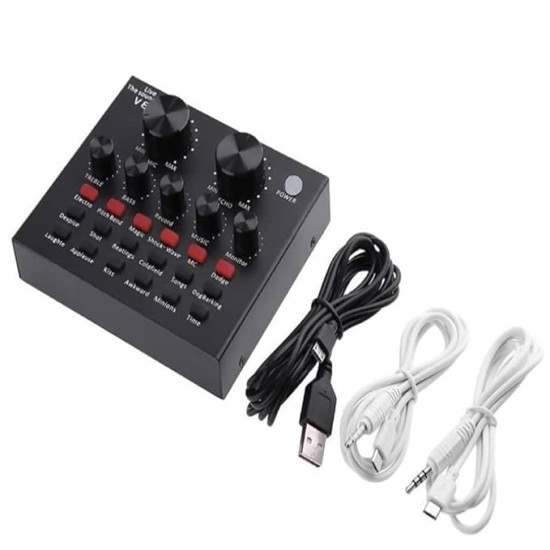 CEZO V8 Portable Audio Mixer Interface, Bluetooth Sound Card for Live Streaming/Recording/Podcast/Voice Change/Karaoke/Gaming/Singing with Sound Effects, 3.5mm Mic Jack for Guitar (V8 Black)