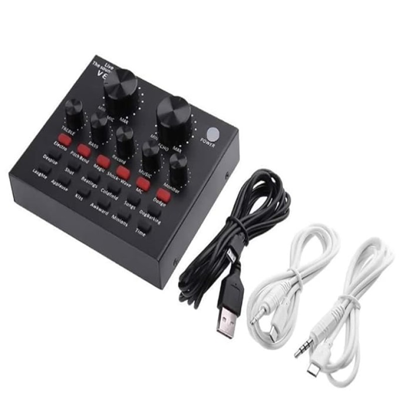 SOUNCE V8 plus Portable Audio Mixer Interface, Bluetooth Sound Card for Live Streaming/Recording/Podcast/Voice Change/Karaoke/Gaming/Singing with Sound Effects, 3.5mm Mic Jack for Guitar (V8 Black) SOUNCE V8 plus Portable Audio Mixer Interface, Bluetooth Sound Card for Live Streaming/Recording/Podcast/Voice Change/Karaoke/Gaming/Singing with Sound Effects, 3.5mm Mic Jack for Guitar (V8 Black)