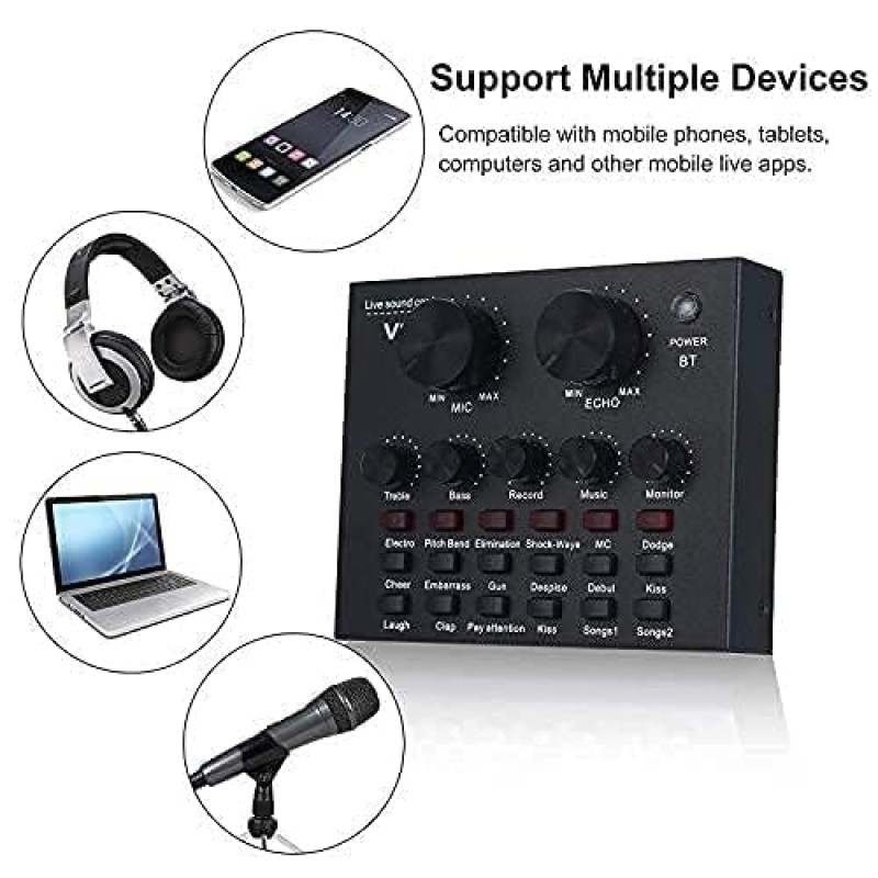 SOUNCE V8 plus Portable Audio Mixer Interface, Bluetooth Sound Card for Live Streaming/Recording/Podcast/Voice Change/Karaoke/Gaming/Singing with Sound Effects, 3.5mm Mic Jack for Guitar (V8 Black) SOUNCE V8 plus Portable Audio Mixer Interface, Bluetooth Sound Card for Live Streaming/Recording/Podcast/Voice Change/Karaoke/Gaming/Singing with Sound Effects, 3.5mm Mic Jack for Guitar (V8 Black)