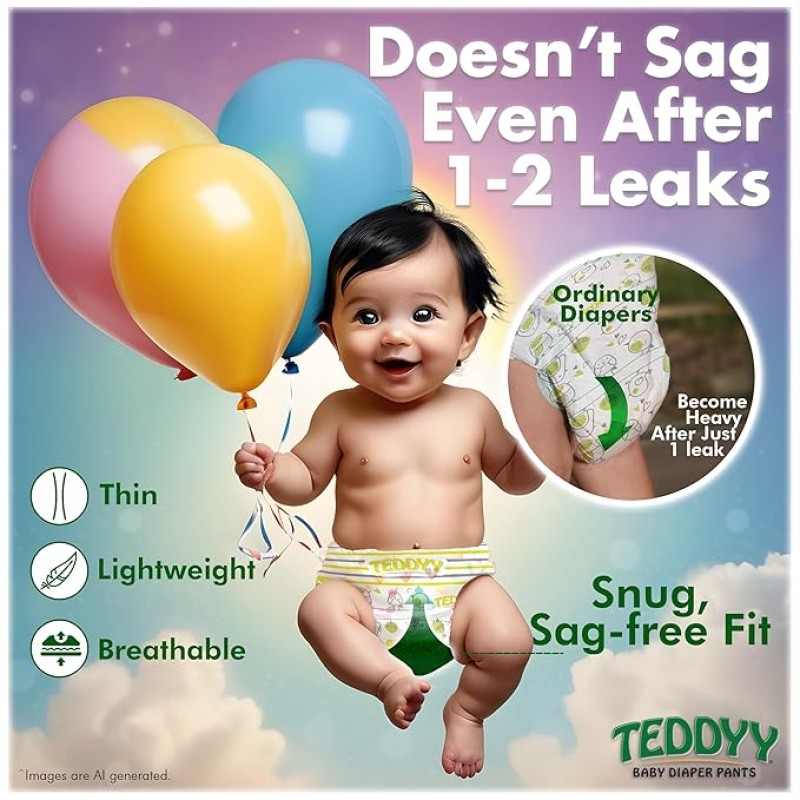TEDDYY Baby Easy Pant Diapers Large 62 Count (Pack of 1), 9-14 kgs, 10 hrs Leak Protection, Anti - Bacterial