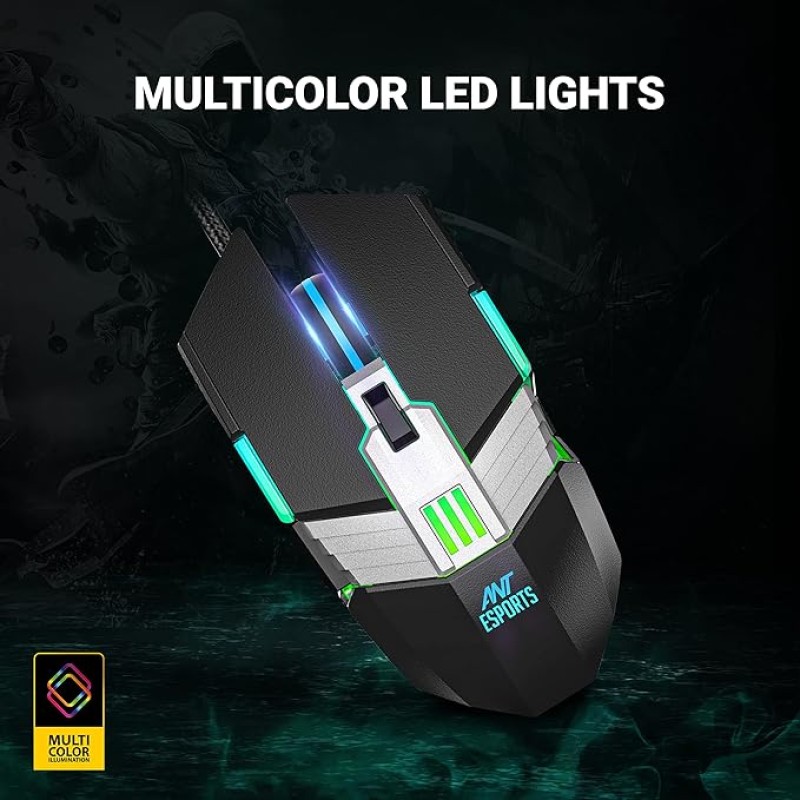 Ant Esports USB GM90 Wired Gaming Mouse with RGB, 6 Programmable Buttons, up to 3600 DPI Adjustable, Optical Gamer Gaming Mice with Multicolour LED Lights - Black Ant Esports USB GM90 Wired Gaming Mouse with RGB, 6 Programmable Buttons, up to 3600 DPI Adjustable, Optical Gamer Gaming Mice with Multicolour LED Lights - Black