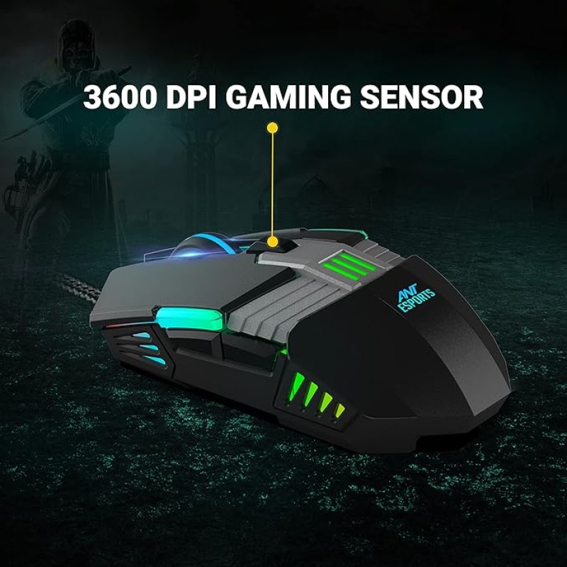 Ant Esports USB GM90 Wired Gaming Mouse with RGB, 6 Programmable Buttons, up to 3600 DPI Adjustable, Optical Gamer Gaming Mice with Multicolour LED Lights - Black Ant Esports USB GM90 Wired Gaming Mouse with RGB, 6 Programmable Buttons, up to 3600 DPI Adjustable, Optical Gamer Gaming Mice with Multicolour LED Lights - Black