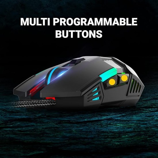 Ant Esports USB GM90 Wired Gaming Mouse with RGB, 6 Programmable Buttons, up to 3600 DPI Adjustable, Optical Gamer Gaming Mice with Multicolour LED Lights - Black