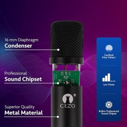 Cezo BM 800 Condenser Microphone Kit Set with V8 Sound Card, Boom Arm Stand, Pop Shield Recording Studio Equipment Full Set with 3.5mm Mic for Smartphones Live Streaming Youtubers - Black