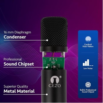 Cezo BM 800 Condenser Microphone Kit Set with V8 Sound Card, Boom Arm Stand, Pop Shield Recording Studio Equipment Full Set with 3.5mm Mic for Smartphones Live Streaming Youtubers - Black Cezo BM 800 Condenser Microphone Kit Set with V8 Sound Card, Boom Arm Stand, Pop Shield Recording Studio Equipment Full Set with 3.5mm Mic for Smartphones Live Streaming Youtubers - Black