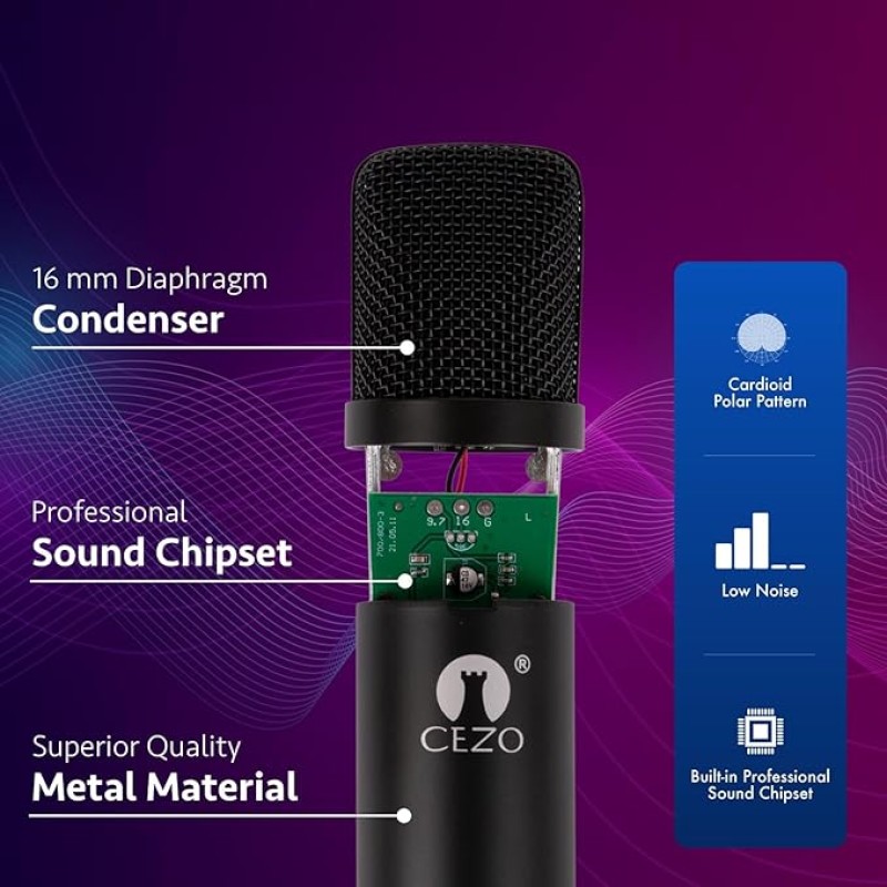 Cezo BM 800 Condenser Microphone Kit Set with V8 Sound Card, Boom Arm Stand, Pop Shield Recording Studio Equipment Full Set with 3.5mm Mic for Smartphones Live Streaming Youtubers - Black Cezo BM 800 Condenser Microphone Kit Set with V8 Sound Card, Boom Arm Stand, Pop Shield Recording Studio Equipment Full Set with 3.5mm Mic for Smartphones Live Streaming Youtubers - Black